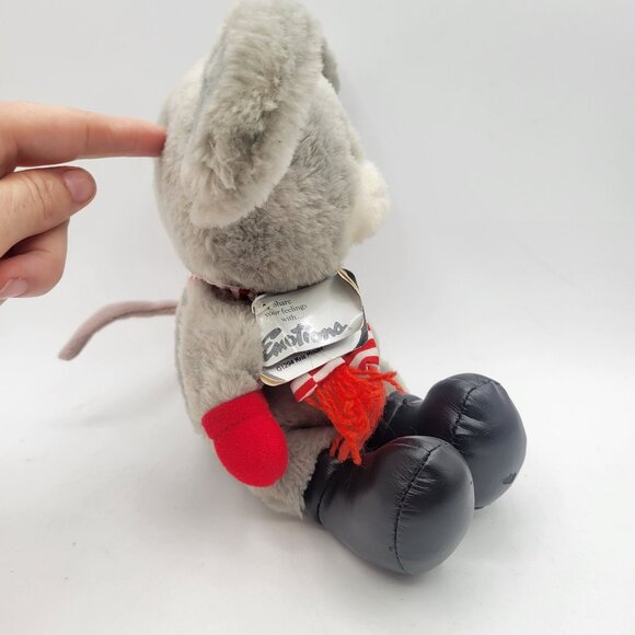 Mattel Emotions Vintage Christmas Gray Mouse Plush Red Scarf Black Boots Stuffed - Picture 6 of 13